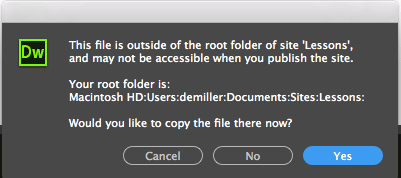 Copy an Image to the Root Folder in Dreamweaver