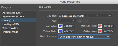 Link States in Dreamweaver