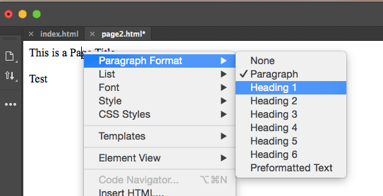 Dreamweaver Paragraph Format