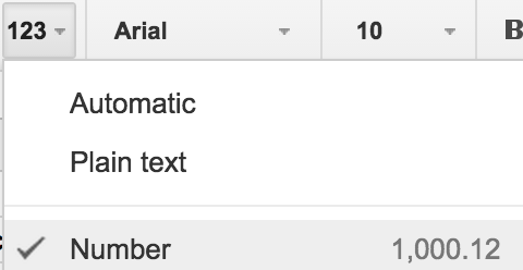 Google Sheets Number Style