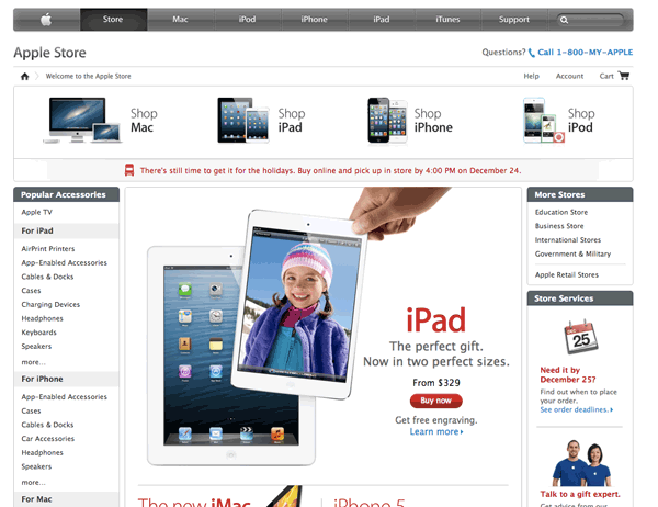 Three-Column Navigation: store.apple.com